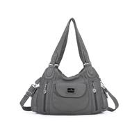Angel Kiss Bolsos de mujer Bolsos de hombro Bolsos de cuero lavado Satchel Bolso de mano Mutipocket Hobo Monedero, gris
