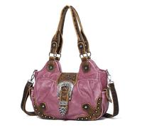 Angel Kiss Bolsos Hobo para mujer, bolsos y bolsos de cuero vegano, bolsos de hombro elegantes con tachuelas de metal, Rosado/Marrón
