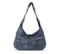 Angel Kiss Bolsos para mujer, bolsos de hombro grandes de cuero Vagen con múltiples bolsillos, bolsos de diseñador con tachuelas, Azul, Large