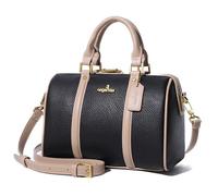 Angel Kiss Bolsos y bolsos de mano de cuero vegano Boston Barrel Bag Top Handle Shoulder Purse with Crossbody Strap, Negro -