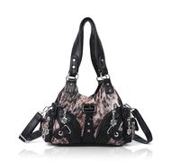 Angel Kiss Monederos para mujer, pequeños bolsos de hombro de cuero Vagen con múltiples bolsillos con cremallera, Leopad Negro/Marrón