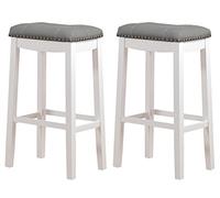 Angel Line Cambridge - Taburete acolchado, color blanco con cojín gris, 73.66 cm de alto, juego de 2