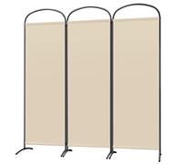 Angel Living Biombo Separador de 3 Paneles con el Techo y la Base de la Forma Curva, Decoración Elegante, Separador de Ambientes Plegable, Divisor de Habitaciones, 168 x 182 cm (Beige)