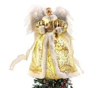 Ángel para Árbol de Navidad,Ángel Punta del Árbol Adornos Navidad,Colgante de Muñeca de Árbol de Navidad con Aalas de Plumas Decoracion Navideñas,Adorno De Árbol De Ángel para Fiesta,12.6In/32cm(Oro)