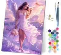 áNgel Pintar por Numeros Adultos con Marco, Pintar por Numeros Flor, DIY Manualidades Adultos, Paint by Numbers Adult Kit con Pinturas Acrílicas y Pinceles, para Decoración Hogar Regalo 40x50cm L-5371