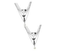Angel Portrait Macrame Vintage Dainty Landty Trendy Collar Collar Delicado Cadena de clavícula Retro Aleación de decoración de Perlas (Hierro) Plata