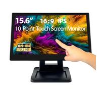 ANGEL POS Monitor POS IPS de 15.6 pulgadas 1920 x 1080 FHD IPS con soporte de metal, 10 puntos táctil HDMI VGA, pantalla impermeable a prueba de polvo 1080P, industrial, oficina, minorista, gimnasio