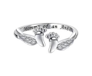 Angel Ring - With Card Kids Footprint Keepsake | Mommy Of An Angel Ring, Thoughtful Memorial Jewelry For Parents Travel Holiday Dating Commuting Office Home Birthday Gift Sentimental Accessory