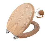 Angel Shield Asiento de inodoro antibacteriano de madera de cierre suave con bisagras ajustables de liberación rápida, fácil de limpiar y montar para baño, 45 x 37 x 5,6 cm (roble macizo)