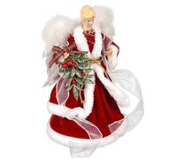 Angel Tree Topper 8 Pulgadas Bien vestidas de pie Rojo Figuras de ángel de Navidad para Decoraciones de Vacaciones en casa Adorno de Invierno