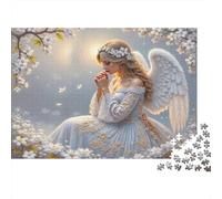 Ángel Vestido Blanco Rompecabezas Premium 1000 Piezas Adultos Ángel Flores Oración Floración Grueso Resistente Vibrante Desafiante Alivio Estrés Juego 38x26cm/1000pcs