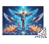 Angel Wings 1000 Piece Jigsaw Puzzle Jesus on Cross with Doves for Adults Teens Educational Game Decompression 38x26cm 1000pcs