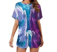 Angel Wings - Conjunto de pijama de manga corta y pantalones cortos para mujer, 2 piezas, ropa de dormir, Estilo:, 5XL