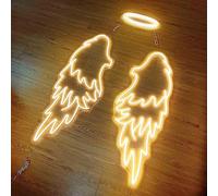 Angel Wings Neon Signs, Dimmable Led Wings Neon Sign Wall Decoration, Acrylic Light Up Wings Decoration, Huge Angel Wings With Halo, Living Room Bar Wall Decoration,Blue,90Cm, LJJY-KK, 90cm