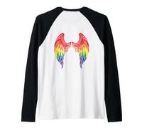 Angel Wings Rainbow On Back Angel Wings Gay LGBTQ Camiseta Manga Raglan