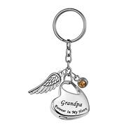 Angel Wings Urn Pendant Keychain Cremation Jewelry For Ashes Stainless Steel Heart Pendant Keepsake-with Funnel Filling Tool,grandpa