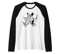 Ángel x Calavera x Demonio Demonio Blackwork Camiseta Manga Raglan