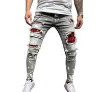 Angel ZYJ Vaqueros Rasgados de Hombre Jeans Rotos Casuales Rasgados Vaqueros de Lápiz Pantalones de Calle para Hombres (M, Gris - 2)