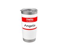 Angela, hola, mi nombre es Name Tag, Badge Vaso térmico de acero inoxidable de doble pared