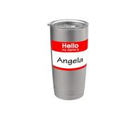 Angela, hola, mi nombre es Name Tag, Badge Vaso térmico de acero inoxidable de doble pared