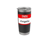 Angela, hola, mi nombre es Name Tag, Badge Vaso térmico de acero inoxidable de doble pared