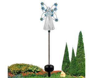 Ángeles solares para cementerio - Ángel de jardín solar con 7 LED solares y decoración de alas de flores,El paisaje solar enciende la luz decorativa para el patio del jardín, las decoraciones de la tu