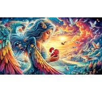 Ángeles y Rosas Azules en el Cielo Puzzle de 1000 Piezas para Adultos - Juego Familiar diFícil & Estimulante Actividad para casa 38x26/1000pcs