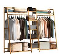 angelfanmily Perchero Burro de Bambú, Armario Abierto Madera Perchero de Pie, MultifunciónPerchero de Madera con Estante de Almacenamiento, Fácil de Montar, para Dormitorios Sala de Estar,Hogar