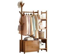 angelfanmily Perchero Burro de Bambú, Perchero de Pie Armario Abierto Madera con 4 Separadores y 2 Cajones, Ropa de Bambú para Entrada, Pasillo, Dormitorios Sala de Estar, Fácil de Montar