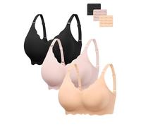 Angelhood Sujetadores inalámbricos para mujer, sin costuras, sostén de máxima comodidad, sin aros, con extensores de brasier, negro, rosado (Black/Nude/Pink), 3X-Large