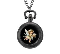 Angelic Cherub Charming Angels - Reloj de bolsillo vintage con colgante de aleación, collar de regalo para hombres y mujeres, Estilo negro, talla única