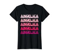 Angelica First Name Minimalist Design Camiseta gráfica económica, Mujer, Negro, L