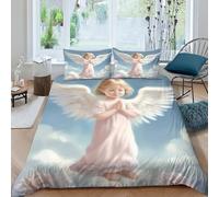 Angelito Juego De Impresión 3D Ángel 3 Piezas De Ropa De Cama Suave Antialérgica Microfibra con Funda De Edredón De Fundas De Almohada Double（200x200cm）