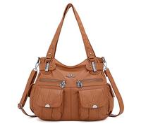 Angelkiss 5739/1 - Bolso de mano con diseño de bandolera, grande, 8 bolsillos pequeños, para niñas y mujeres, marrón (Marrón) - 5739/1