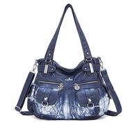 Angelkiss 5739/1 - Bolso de mano con diseño de bandolera, grande, 8 bolsillos pequeños, para niñas y mujeres, (Azul3), Medium
