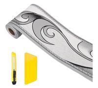 Angelkiss Papel pintado borde, patrón de ondas grises de plata real, borde, decoración de pared despegable, adhesivo de techo, cocina, baño, decoración de pared, 11 cm x 10 metros (2 unidades)