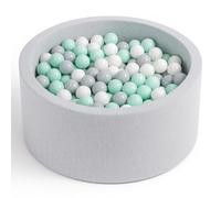 Angelove Piscina de Bolas Ø 90 × 30 cm con 200 Bolas - Piscina Redonda de Espuma con Funda Extraíble, Gris Claro: Menta/Gris/Blanco
