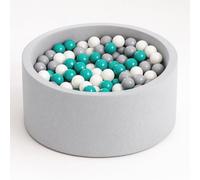 Angelove Piscina de Bolas Ø 90 × 30 cm con 200 Bolas - Piscina Redonda de Espuma con Funda Extraíble, Gris Claro: Turquesa/Gris/Blanco