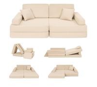 Angelove Sofá Infantil 2-en-1 - Sofá Cama con Funda de Pana, Desmontable, Beige
