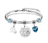 Angelra Pulsera Amiga Regalo de Amistad, A-Z 26 letras iniciales Pulsera Amigas Somos, Amigas Seremos Como Cabras Estamos y así Seguiremos Cumpleaños Navidad Regalo de Graduación para Mejor Amiga (R)