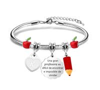 Angelra Pulseras Profesora Maestra Con Iniciales Regalo del Día del Maestro para Mujer Colgante con Una Gran Profesora es Difícil de Encontrar Pulsera para Graduación Cumpleaños (R)