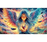 Angels-and-Blue-Roses-in-Heaven 1000 Piezas Puzzle Reciclado Juego desafiante Educativo para Adultos Decoración Mural Hermosa Regalo 38x52/1000pcs