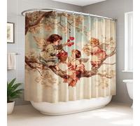 Angels - Cortina de ducha extra ancha, vintage, romántica, corazones, flores, primavera, azul pastel, poliéster, impermeable, para baño, decoración de habitación de invitados, 108 x 72 pulgadas