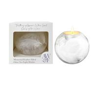 Angels Wings and Feathers Thoughtful Memorial Gifts Portavelas de cristal relleno de plumas | Vela conmemorativa de condolencias | Recuerdo de duelo y regalo de apoyo para el duelo | 10 x 10 x 9 cm