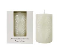 Angels Wings and Feathers Thoughtful Memorial Gifts Vela conmemorativa,Vela blanca de recuerdo con alas delicadamente talladas,10x6,5x6,5 cm