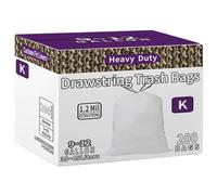 AngeLvet Code K - Bolsas de basura con cordón compatibles con Simplehuman Code K, 200 unidades en total, 9-12 galones, 35-45 litros, grosor de 1.2 mil, bolsas de basura blancas