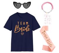 Angenster Jga - Camiseta para mujer del equipo de novia, camiseta de despedida de soltero con bandas y pulseras en forma de corazón, pegatinas de gafas en forma de corazón, camiseta de novia para boda