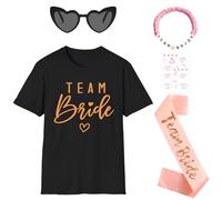 Angenster Jga - Camiseta para mujer del equipo de novia, camiseta de despedida de soltero con bandas y pulseras en forma de corazón, pegatinas de gafas en forma de corazón, camiseta de novia para boda