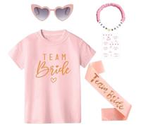 Angenster Jga - Camiseta para mujer del equipo de novia de despedida de soltero, camiseta con faja, pulseras con forma de corazón, pegatinas para gafas de novia, camiseta de novia para bodas (rosa-UK
