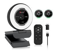 Angetube Webcam 1080P 60FPS con Luz- Cámara Web para PC con Zoom Digital 5X | Con Mando a Distancia, Micrófonos Duales Integrados con Cancelación de Ruido y Tapa de Privacidad, para PC, Portátil y Mac